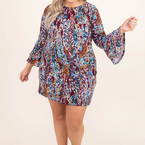 Chic Soul- Burgundy (Multi) Dress 1X - Picture 2 of 3